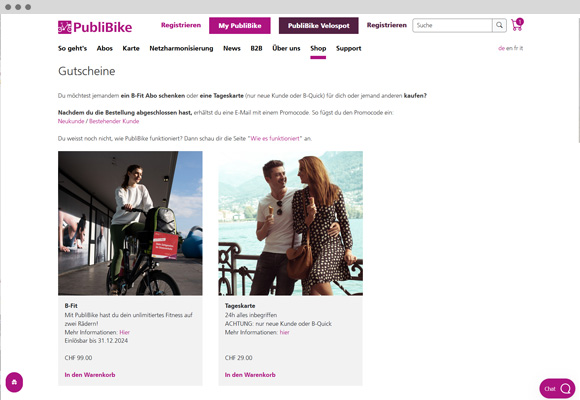 Referenz Onlineshop publibike.ch